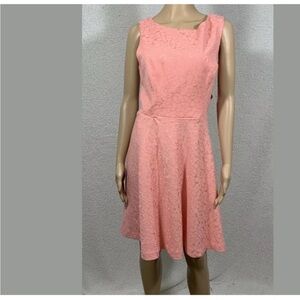 Betsey Johnson Cut Out Pink Floral Fit & Flare Cotton Blend Dress size 14 Preppy